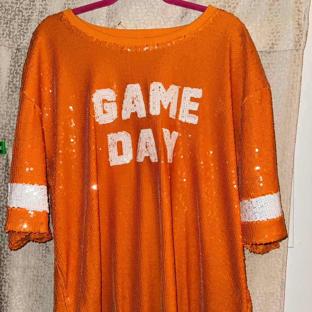 Cato Orange Sequin Game Day Jersey Top
